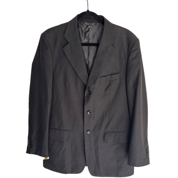 Mens Black Cotton Polished Polyester Suit Jacket Blazern by Designed in Rome Bra - Picture 7 of 16